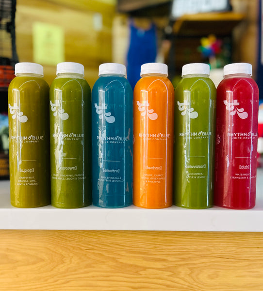 Explore the vibrant selection of cold-pressed juices, milks, and custom cleanses at Rhythm & Blue Juice Co., where health meets taste.