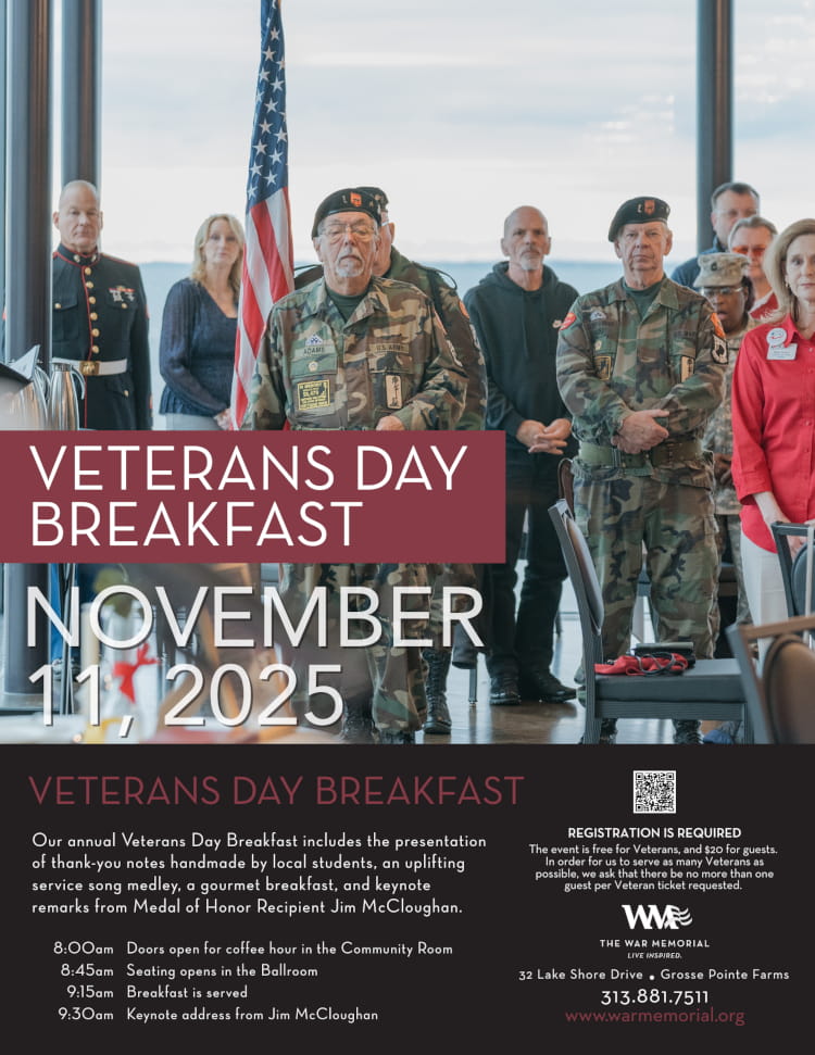 Students and community members gather at the Grosse Pointe Farms Veterans Day Breakfast, a local event schools can connect with to honor veterans.